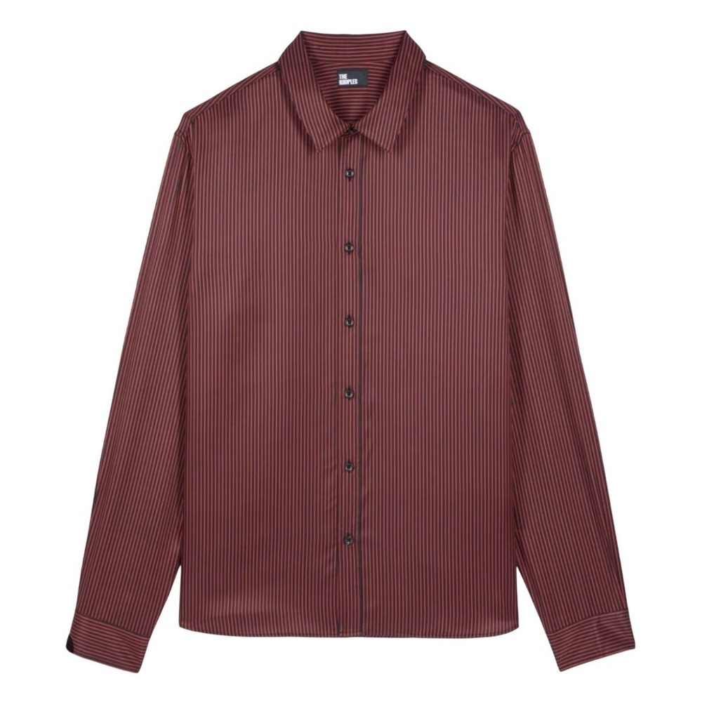 The Kooples Micro Stripes Silk Blend Button Up‎ Shirt Men's XXL Burgundy Black